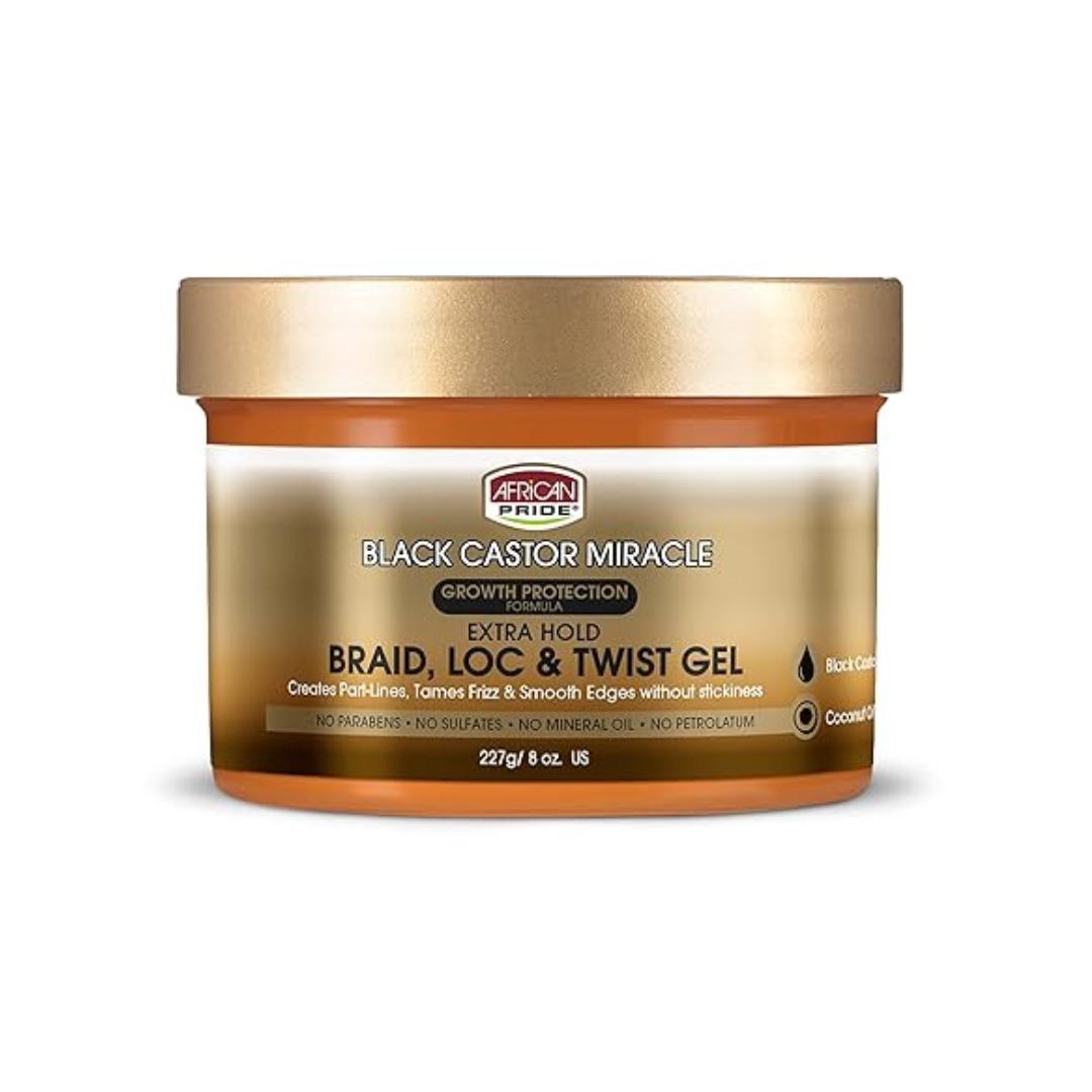 African Pride Black Castor Miracle Extra Hold Twist Gel 8oz